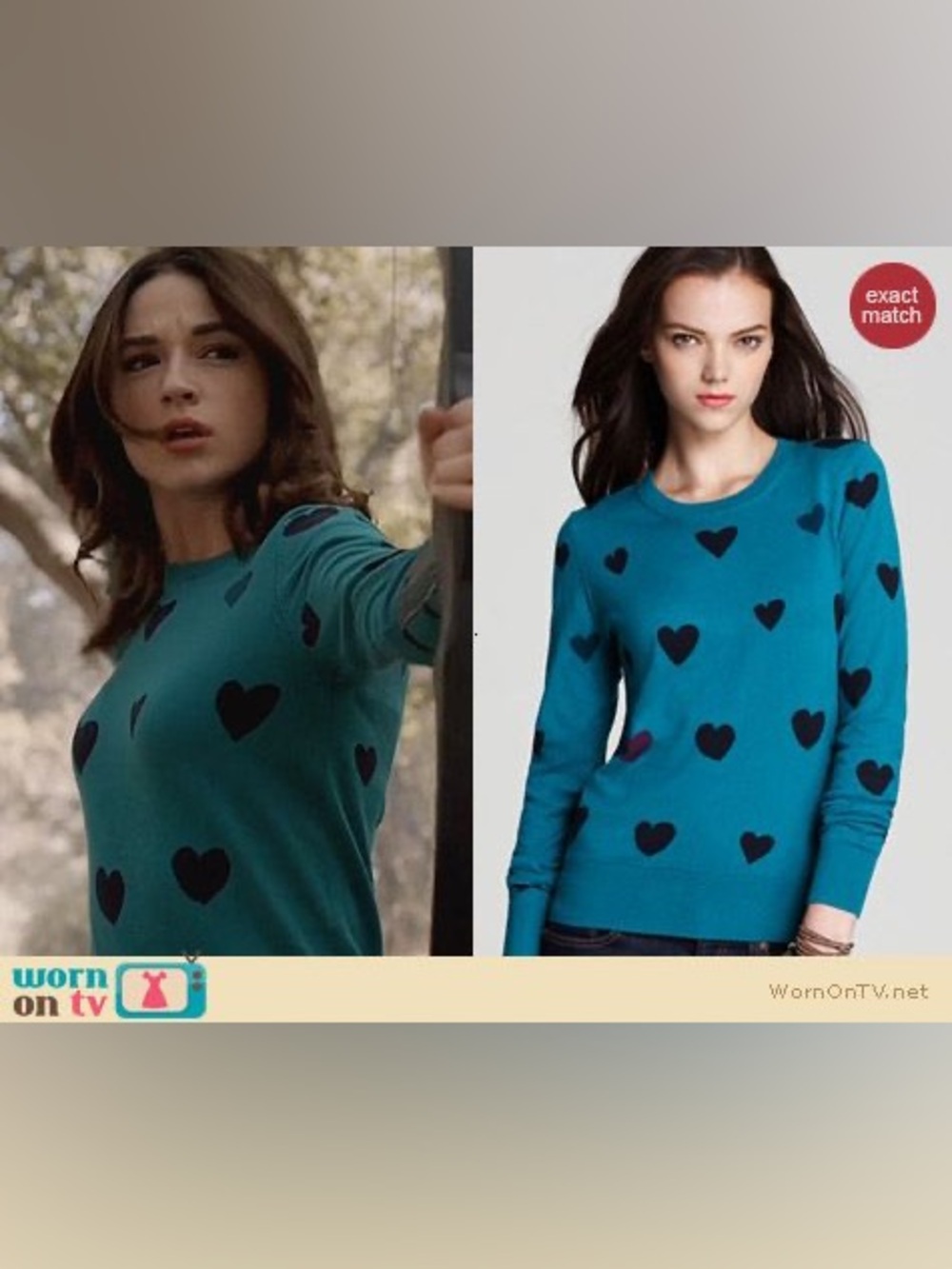 French Connection teal heart sweater size small ASO Teen Wolf Allison Argent - Picture 4 of 4
